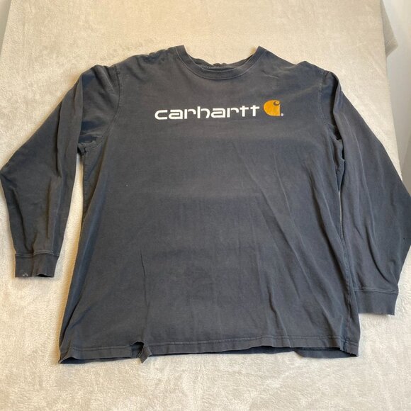Carhartt Mens Shirt 2XL Tall Long Sleeve Black Logo Cotton Casual with Flaws - Picture 12 of 12